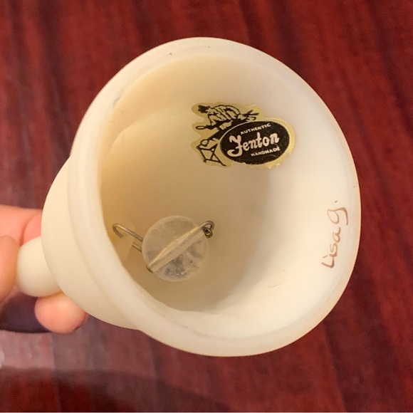 Fenton Satin Custard Glass Bell Floral Hand Painted Flowers Signed Vintage 4.5” - Picture 7 of 9